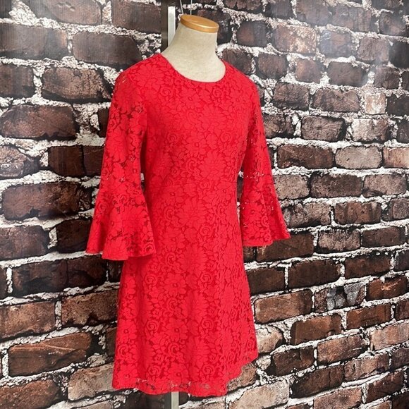 If By Sea NWT Where Is The Party Dress Lace Long Sleeve Midi Red Size Small S - Picture 8 of 16